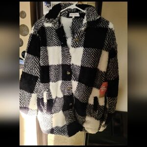 Black and White Checkered Fleece Jacket